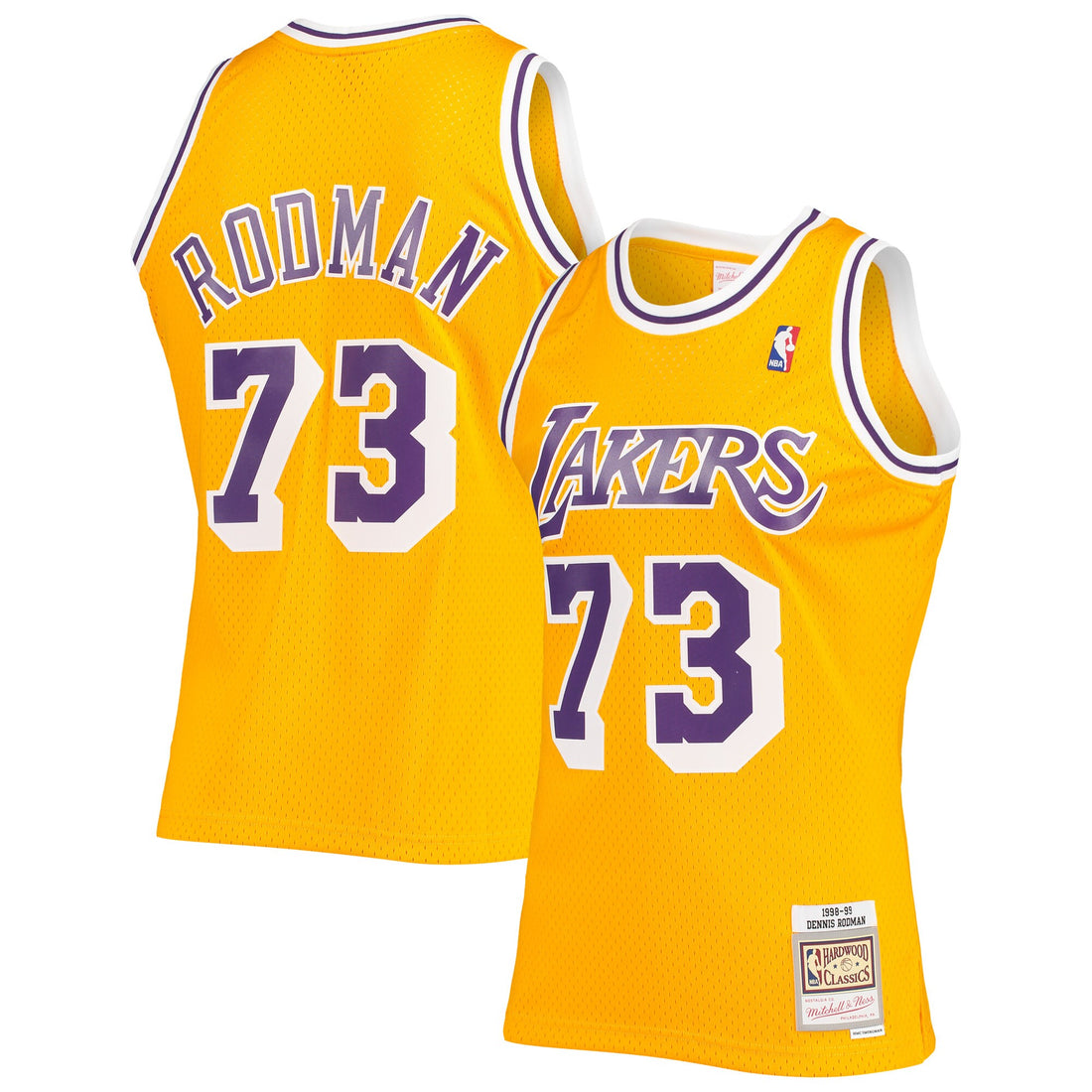 Men's Los Angeles Lakers Dennis Rodman 1998-99 Hardwood Classics Gold Swingman Jersey