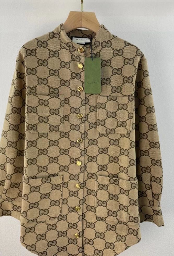 TOP GUCCI Maxi GG Canvas Shirt - Camel and Ebony