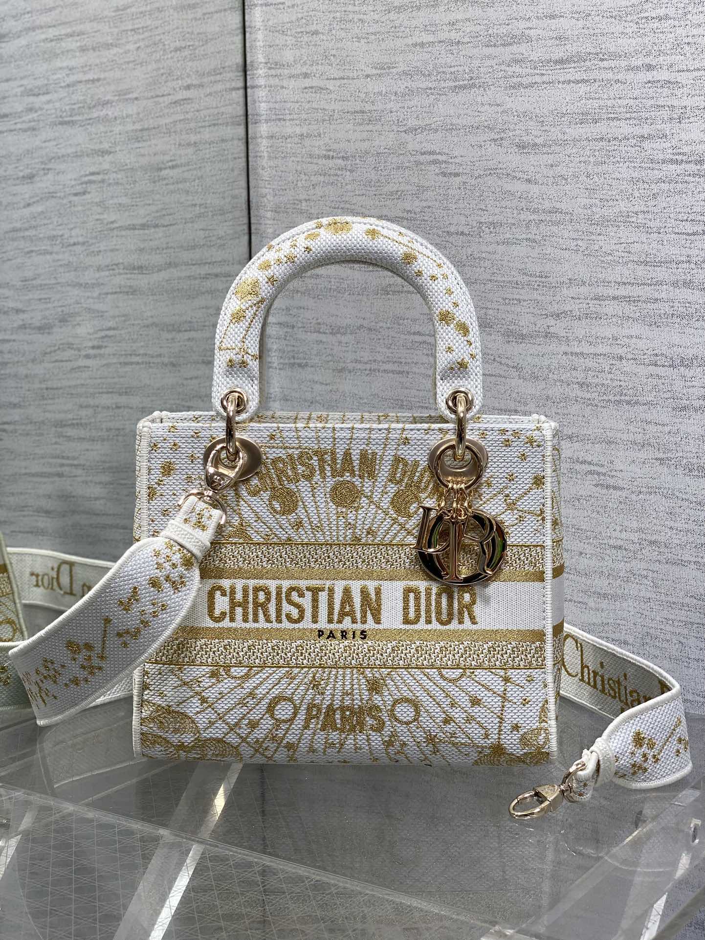 TOP Christian Dior Pattern Embroidery Bag 24x20x11cm - White