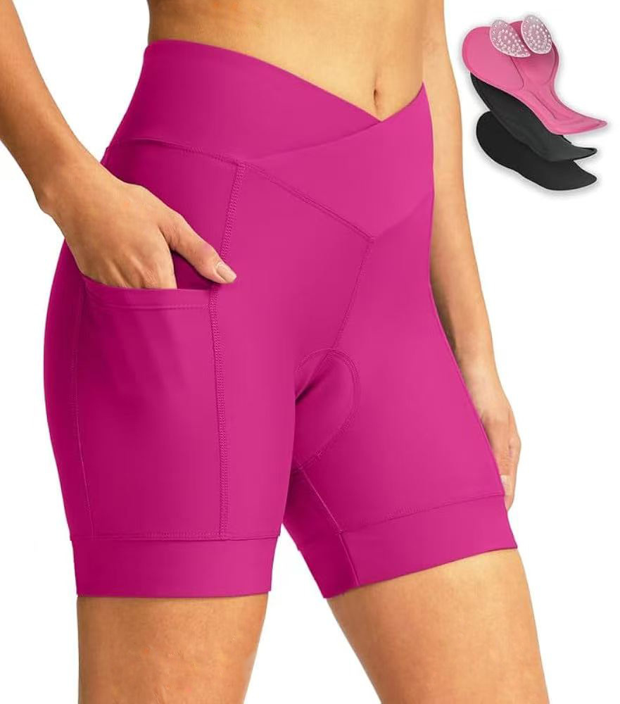 Womens Bike Shorts 4D Padded Cycling Shorts Crossover Waist