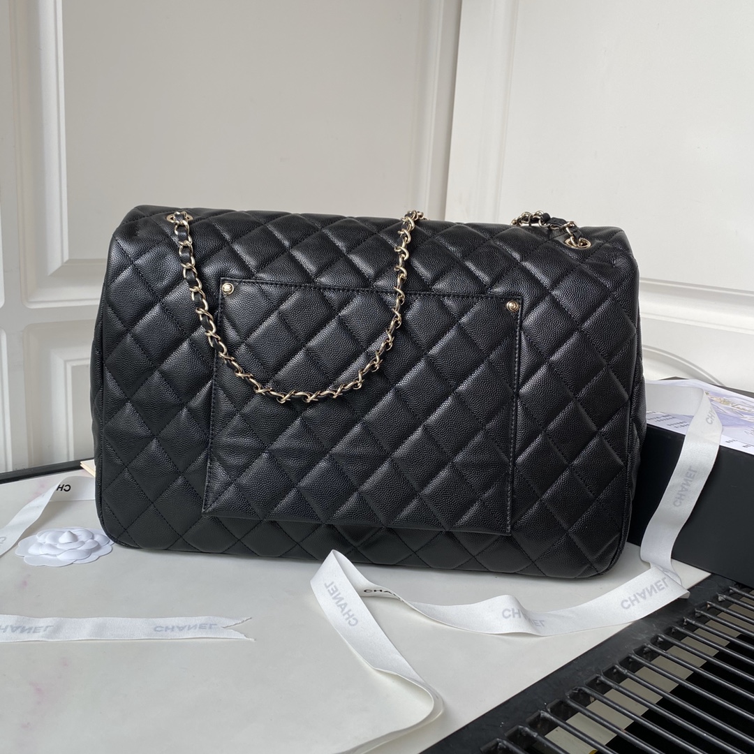 TOP CHANEL Oversized Calfskin Flab Bag 27×38×12cm - Black&GHW