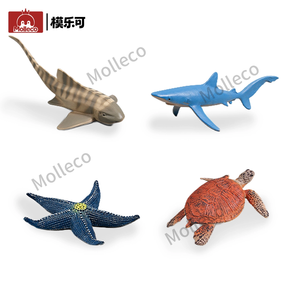Molleco Marine Animal Figure Toys for Kids and Children Blue Shark+Sea Turtle+Starfish+Zebra Shark CP107-1-2-3-4