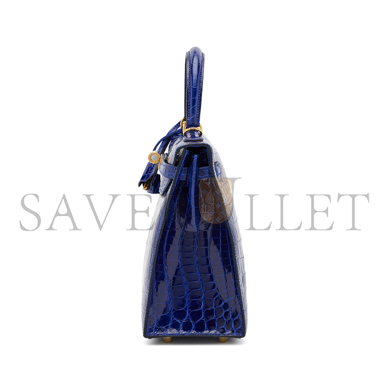 HERMÈS ELECTRIC SHINY BLUE CROCODILE KELLY 25 GOLD HARDWARE (25*17*7cm)