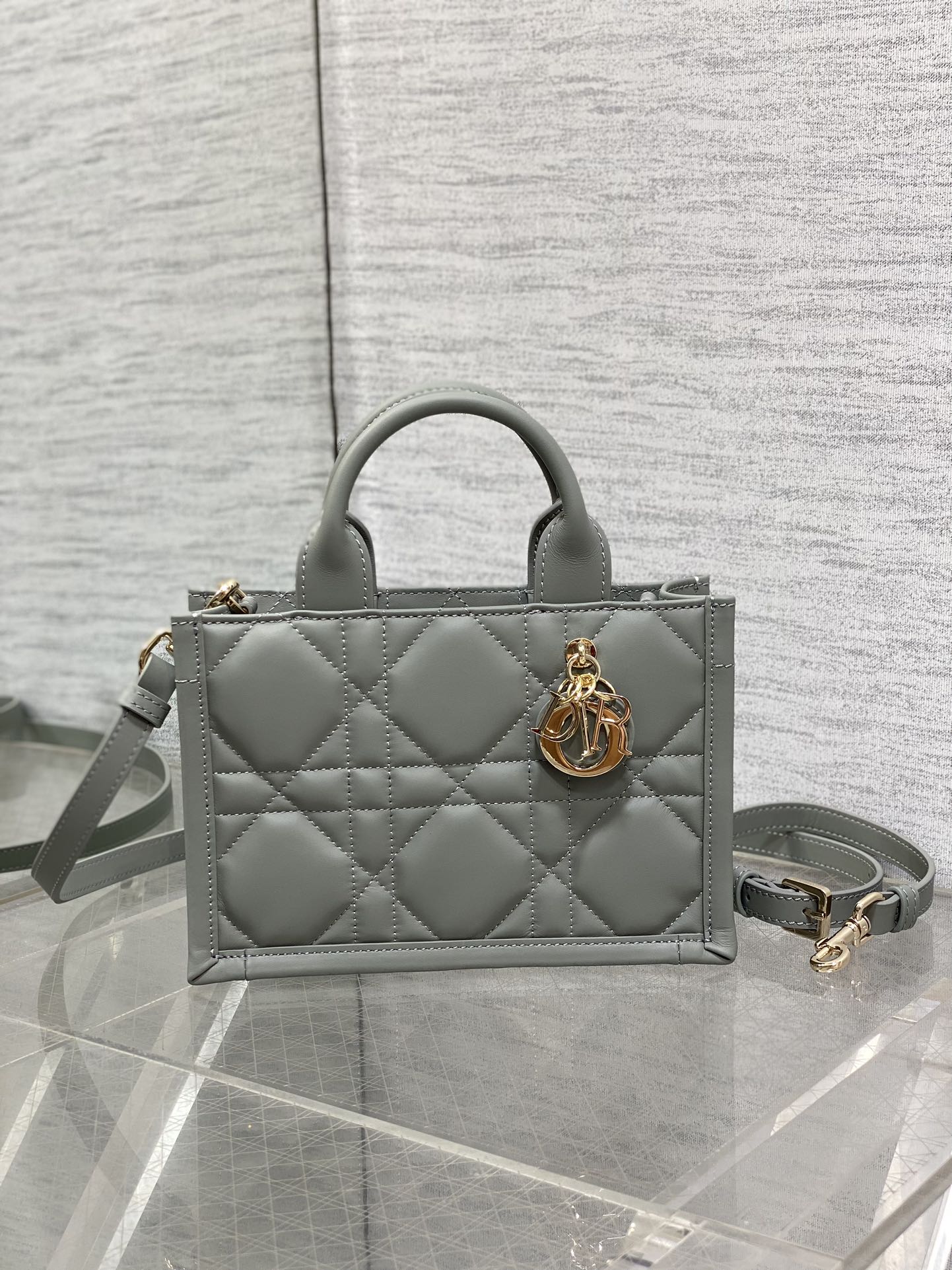 TOP Christian Dior Calfskin Book Tote Bags 21.5x13x7.5cm - Rock Ash