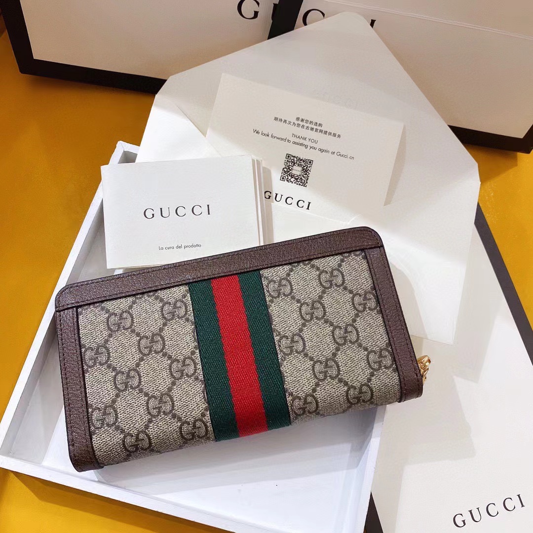 TOP GUCCI GG Supreme Monogram Web Ophidia Zip Around Wallet