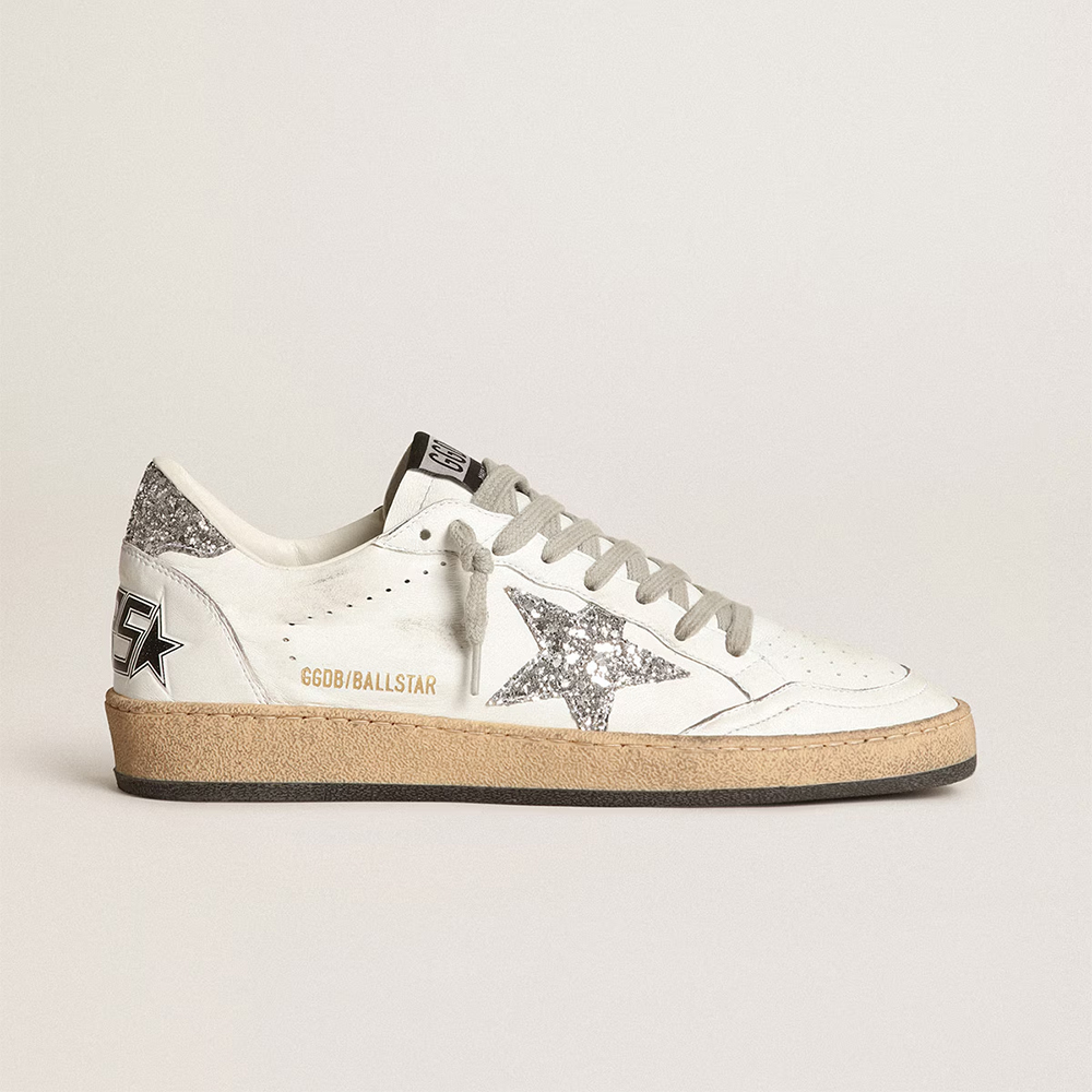 Golden Goose Ball Star nappa with white star and glitter heel tab (Replica)