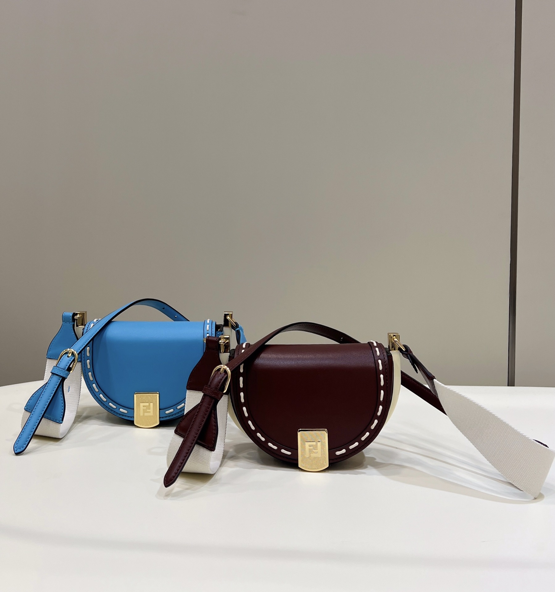 TOP FENDI Calfskin Moon Light Saddle Bags - 19×8×14cm - 2 Colors&GHW