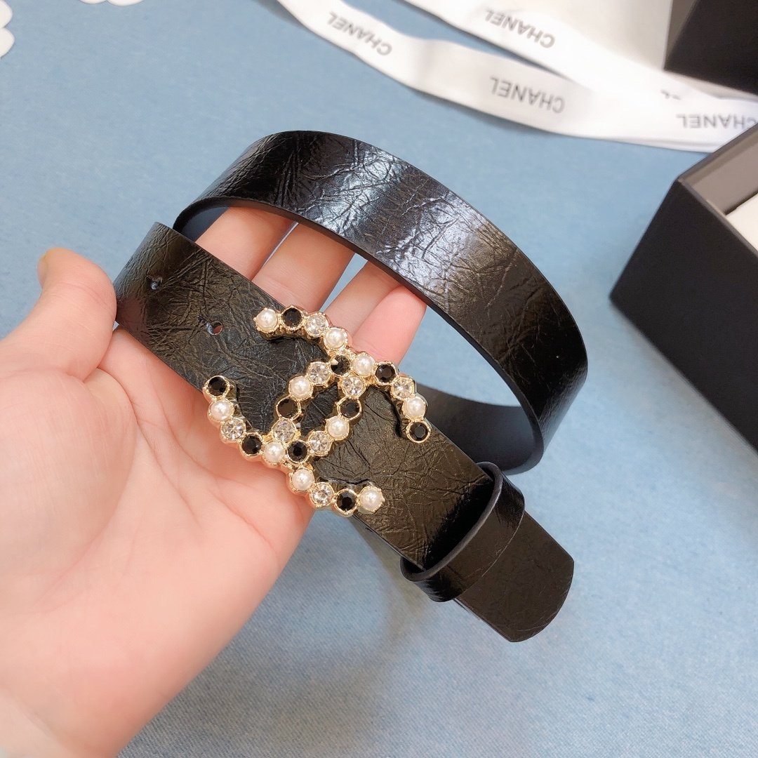 Chanel Belt With Beaded Buckle Brown Gold-Toned Metal and Strass Women Belt 30MM