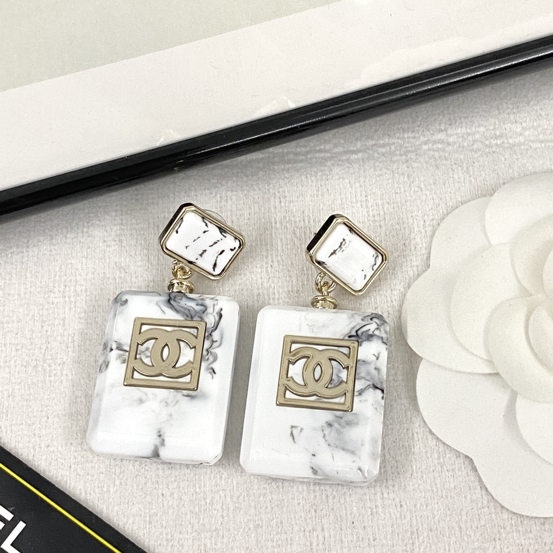 TOP CHANEL Marble Perfume Bottle Earrings