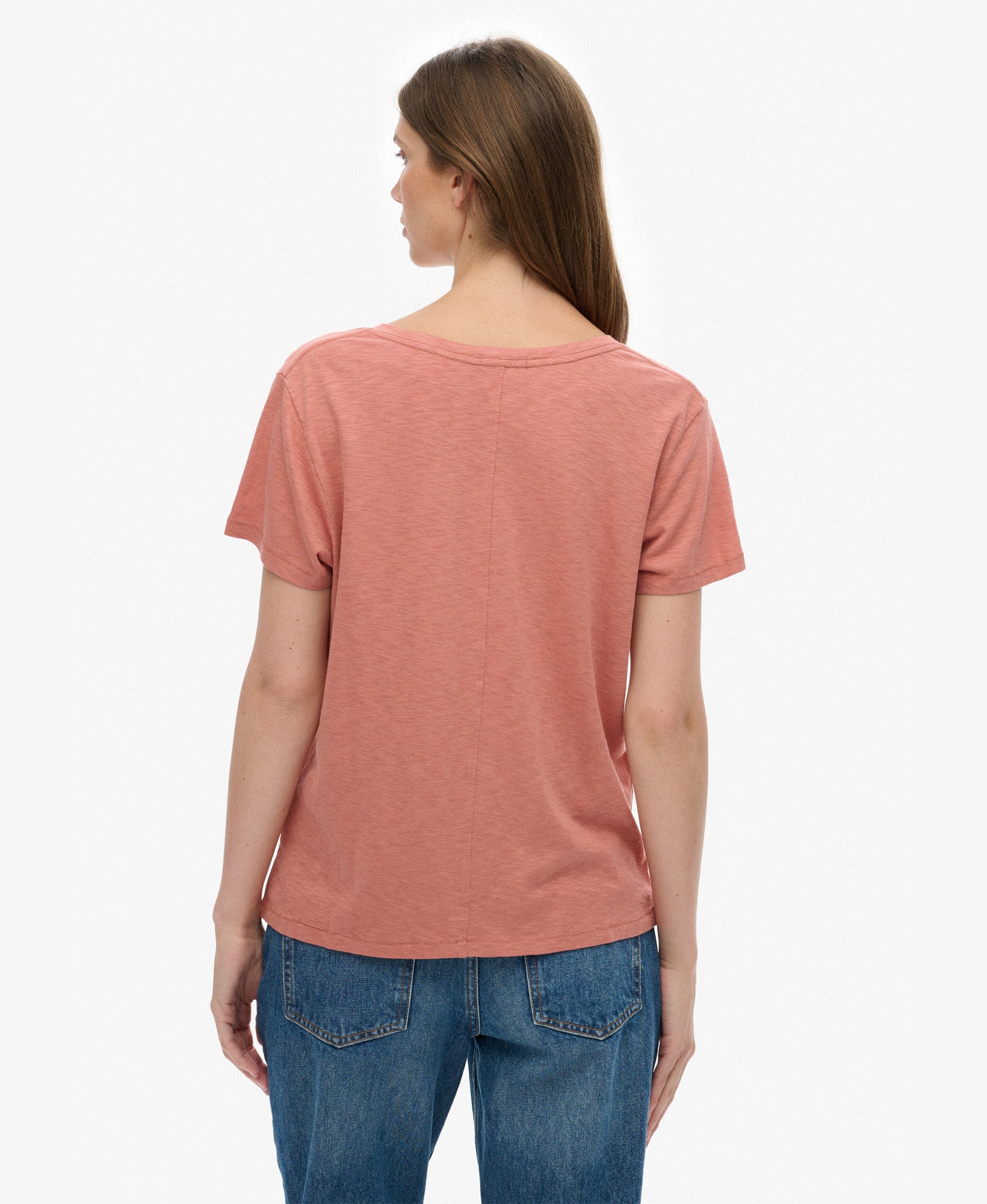 Slub Embroidered V-Neck T-Shirt | Desert Sand Pink