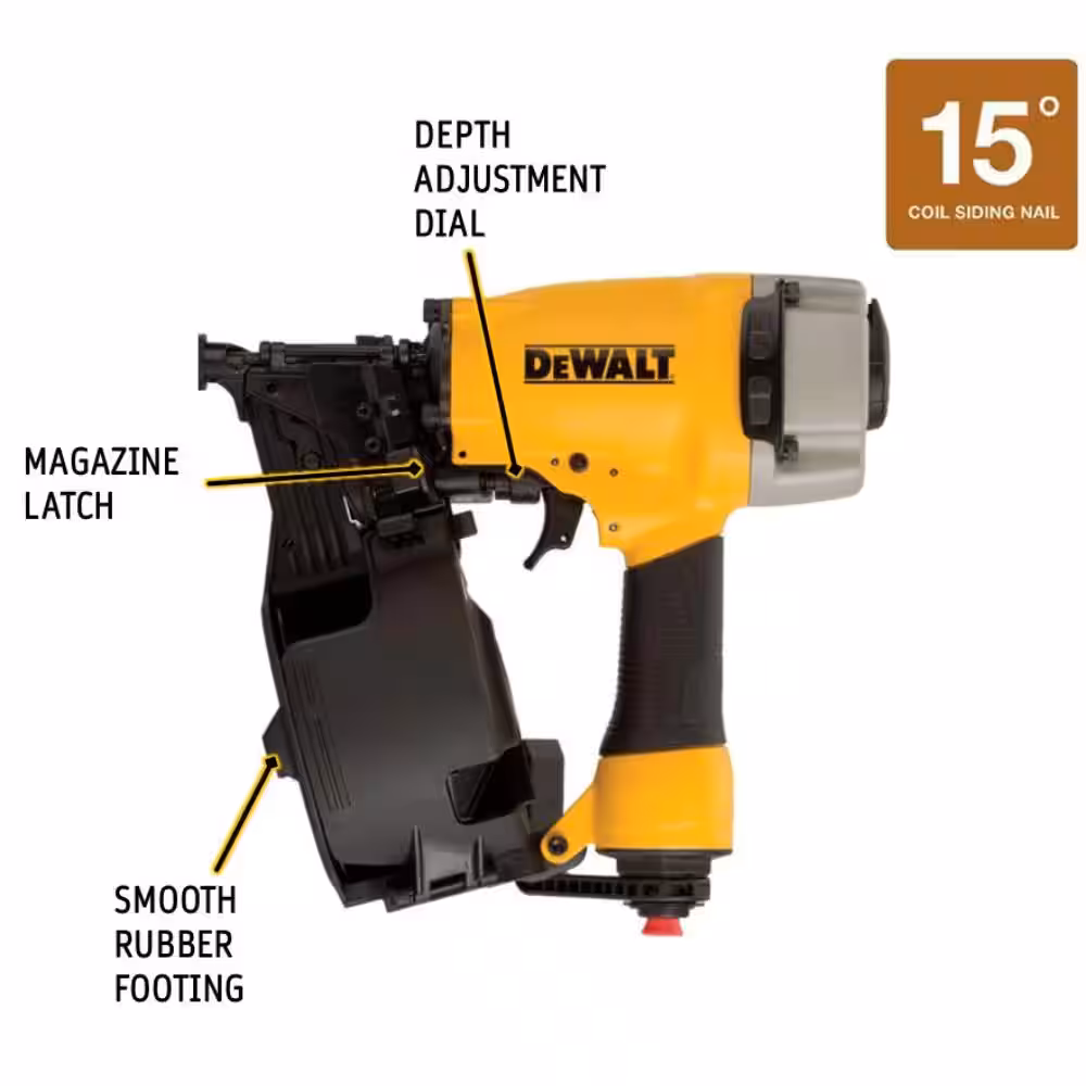 Pneumatic 15-Degree Coil Corded Siding Nailer