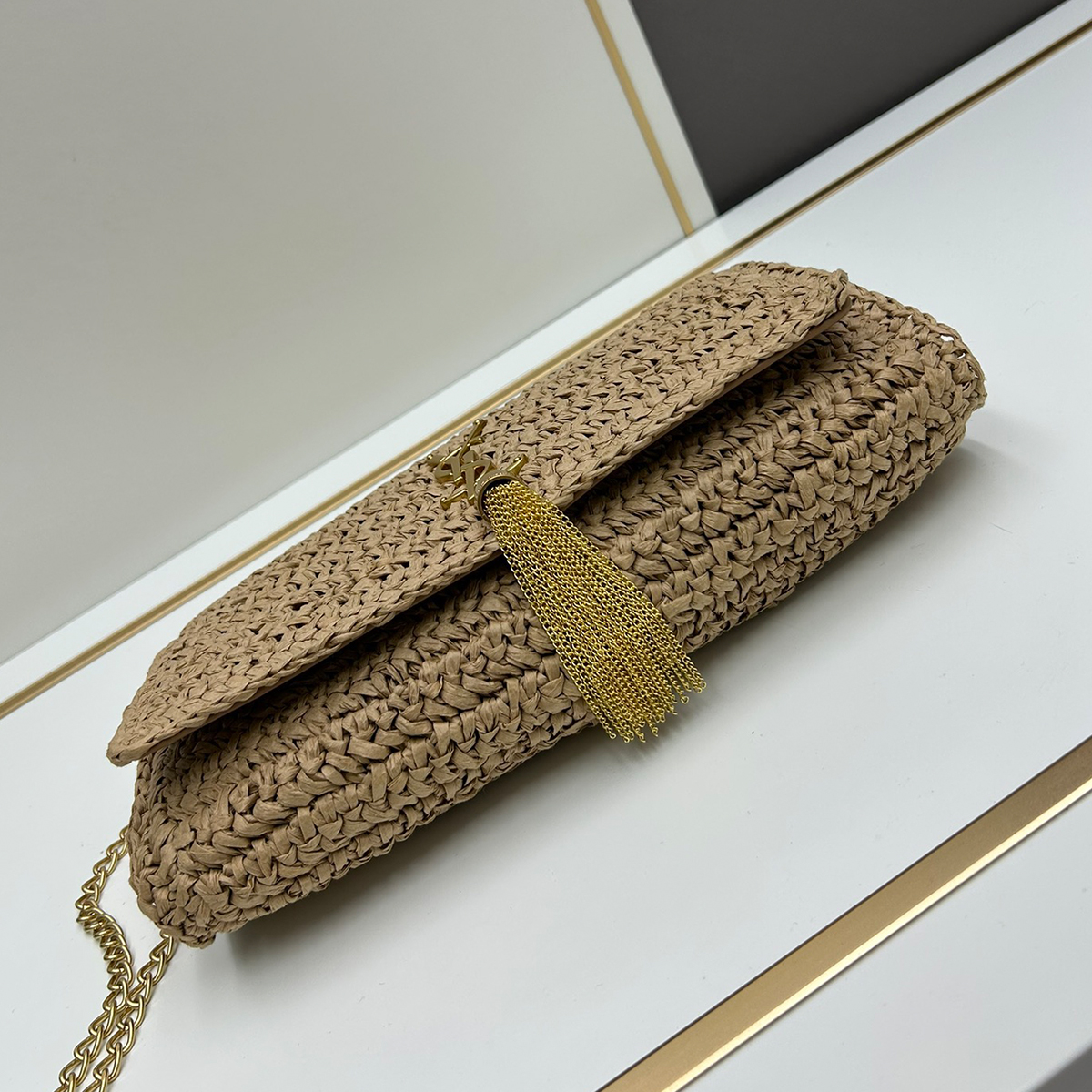 Saint Laurent Kate 99 Shoulder Bag Dark Nude Raffia(7A regular version)