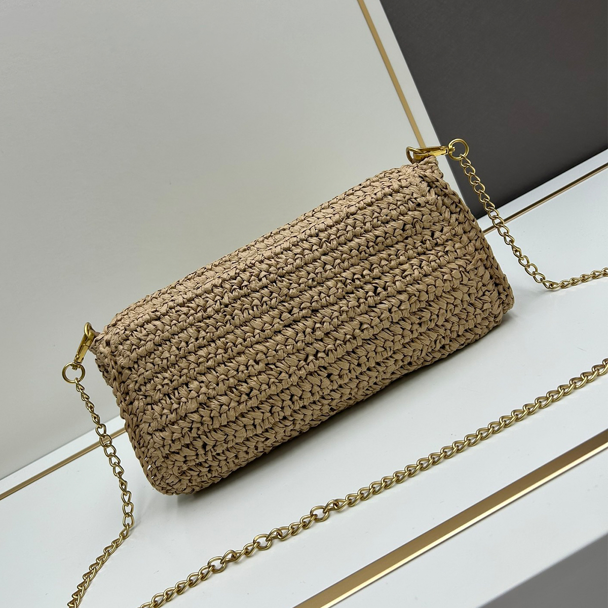 Saint Laurent Kate 99 Shoulder Bag Dark Nude Raffia(7A regular version)