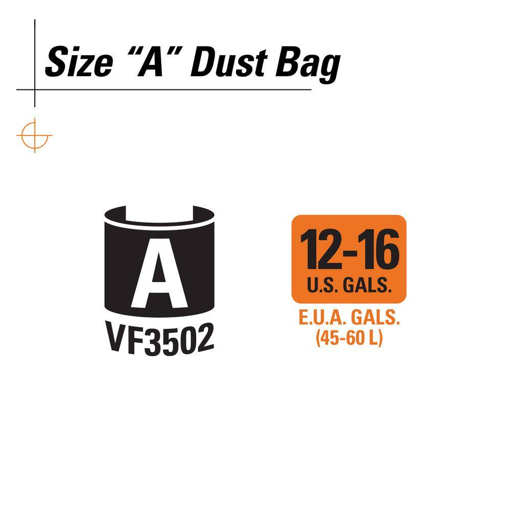 High-Efficiency Wet Dry Vacuum Dry Pick-up Only Dust Bags for Select 12-16 Gallon RIDGID Shop Vacs, Size A (12-Pack)