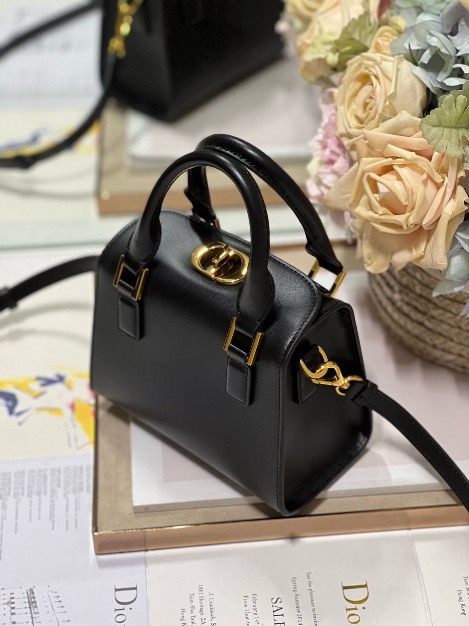 TOP Christian Dior Small Boston Handbag - Black&GHW - 20×12.5×16cm
