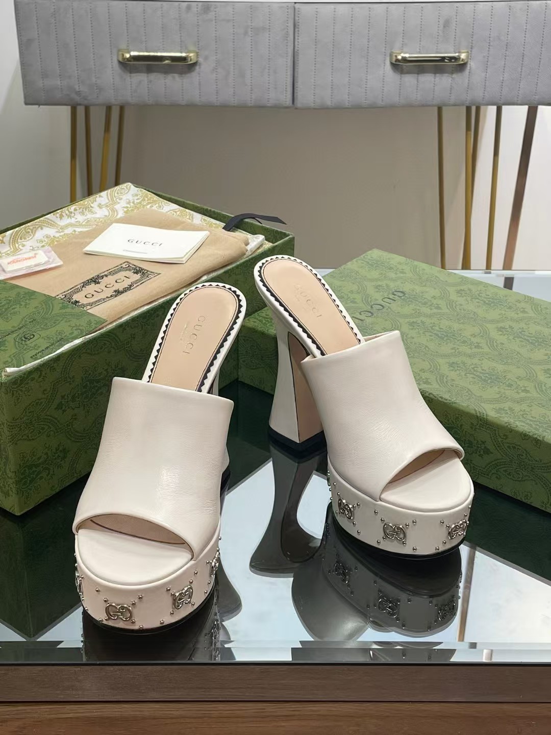 TOP GUCCI GG Leather Platform Mules Shoes - 7 Color