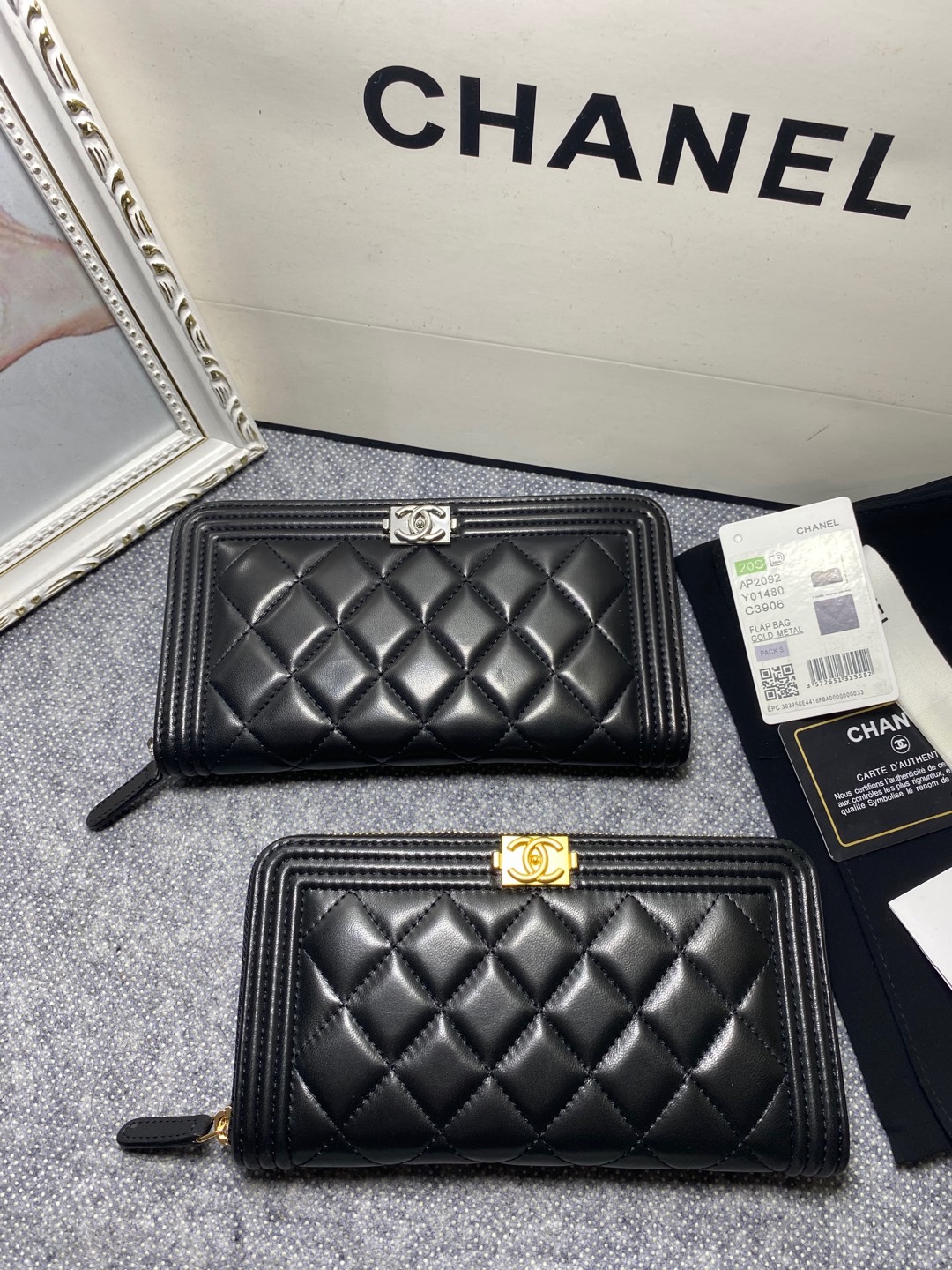 TOP CHANEL Le Boy Wallet Lambskin 10.5*19.*3cm - Black