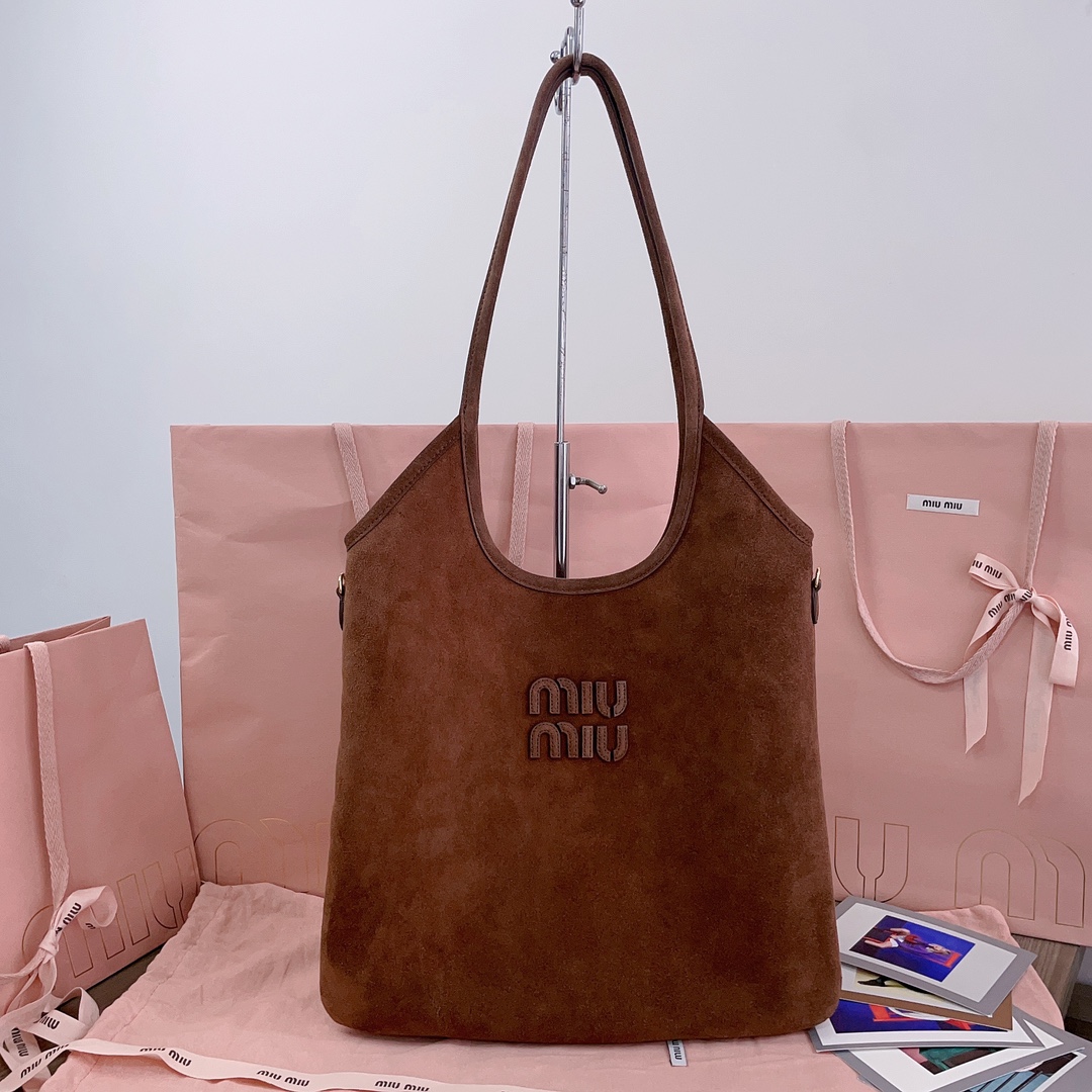 TOP Miu Miu Suede Tote Bag 35x40cm - Brown