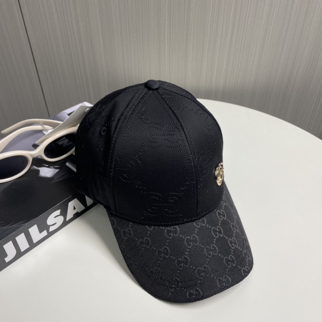 GG Metal Logo Monogram Spliced Baseball Cap, Unisex Vintage Embroidery Curved Brim Sun Hat