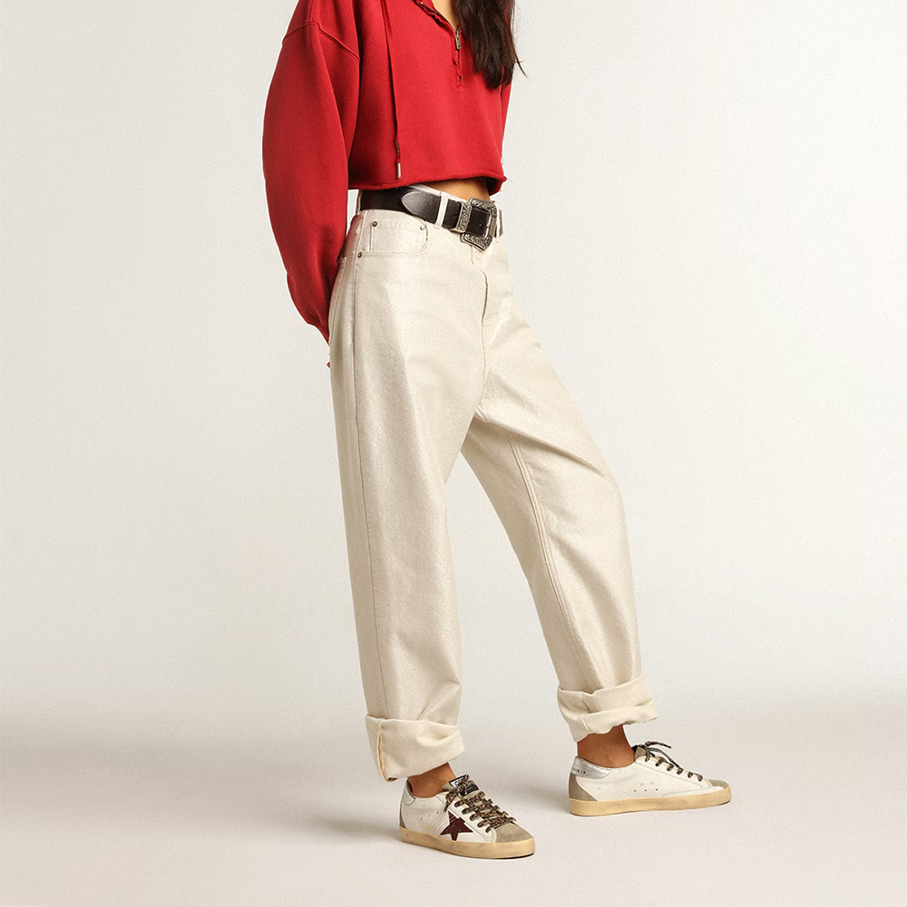 Golden Goose Super-Star with burgundy glitter star and silver heel tab (Replica)