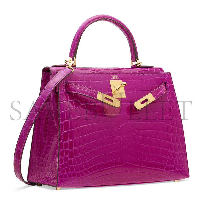 HERMÈS A SHINY ROSE SCHÉHÉRAZADE NILOTICUS CROCODILE SELLIER KELLY 28 WITH GOLD HARDWARE (28*22*10cm)