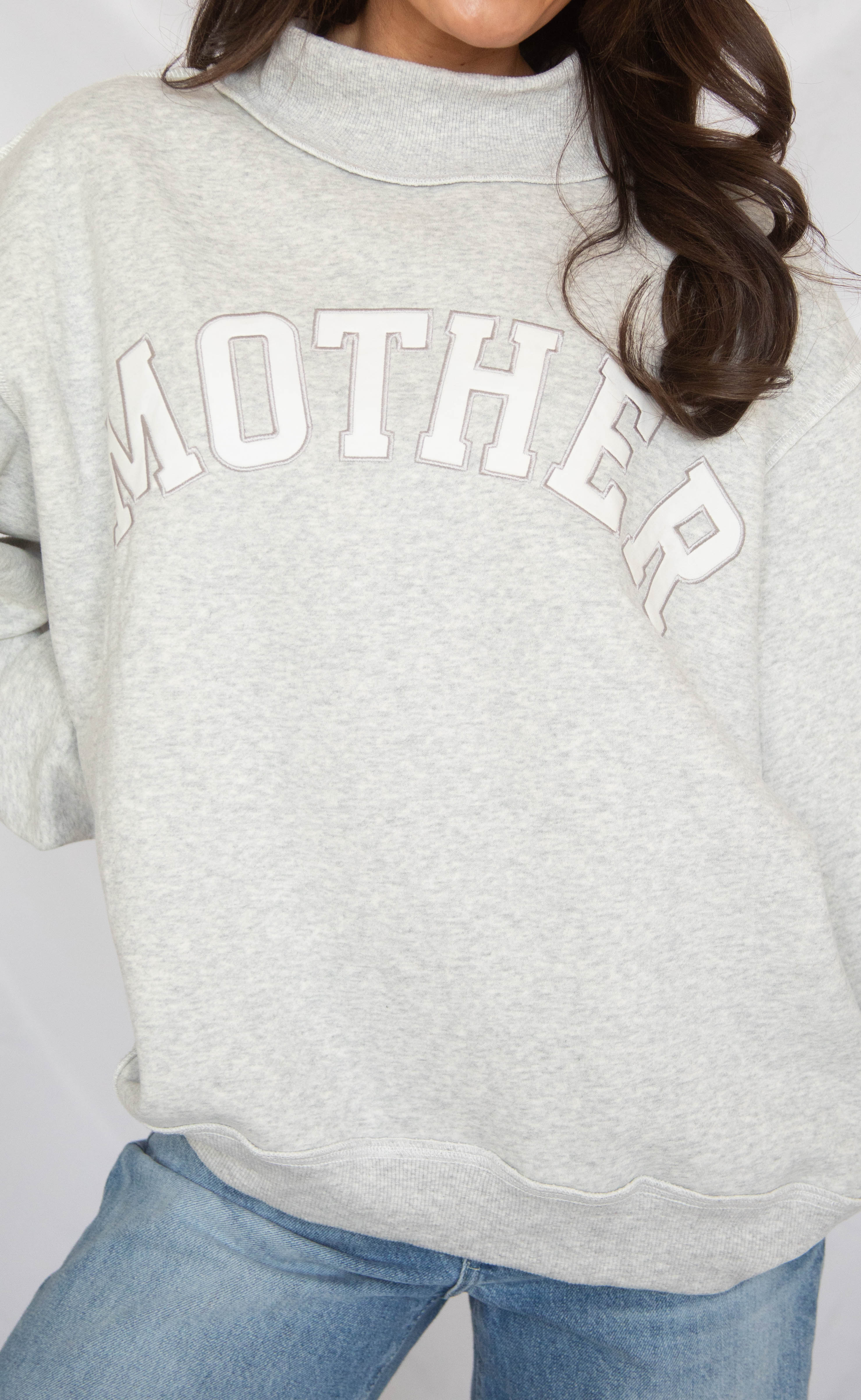 mother embroidered mock neck sweatshirt