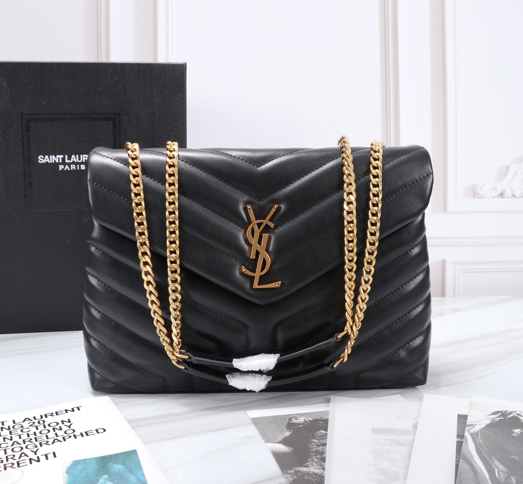 TOP Yves Saint Laurent YSL LouLou Bag 32x22x10cm - Black with GHW