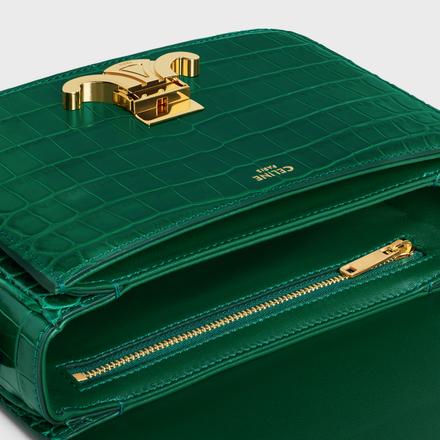 Celine Teen Triomphe Bag In Niloticus Crocodile Green