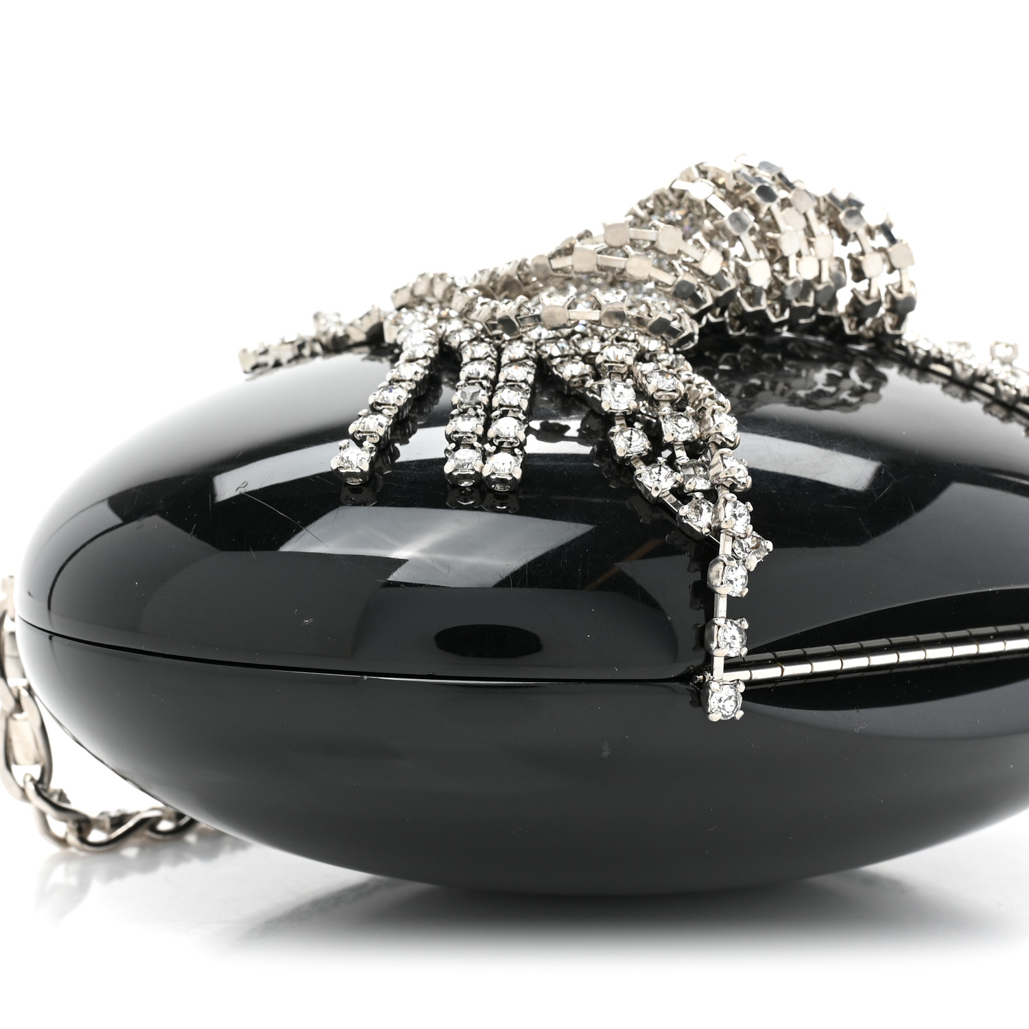 TOP CHANEL Resin Crystal Chain Fringe CC Oval Minaudière 19.5×15×5cm  - Black
