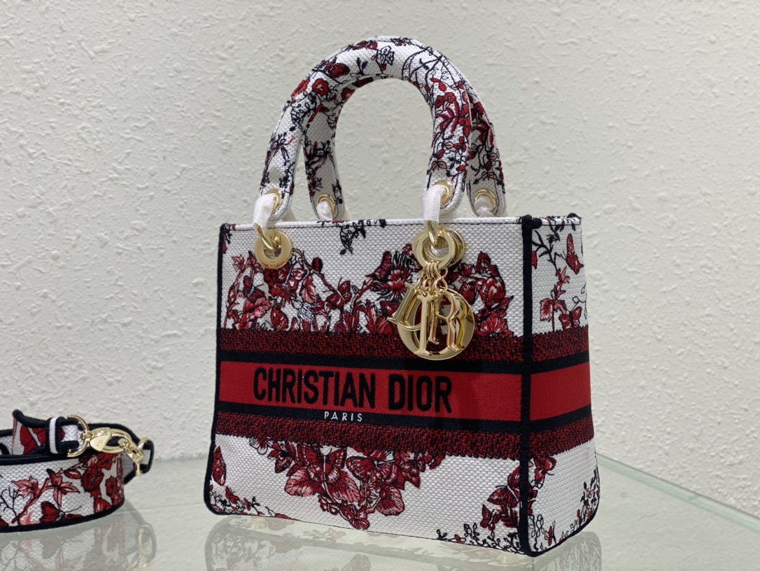 TOP Christian Dior Embroidered Butterfly Lady D-Lite Handbag 24x20x11CM - GHW