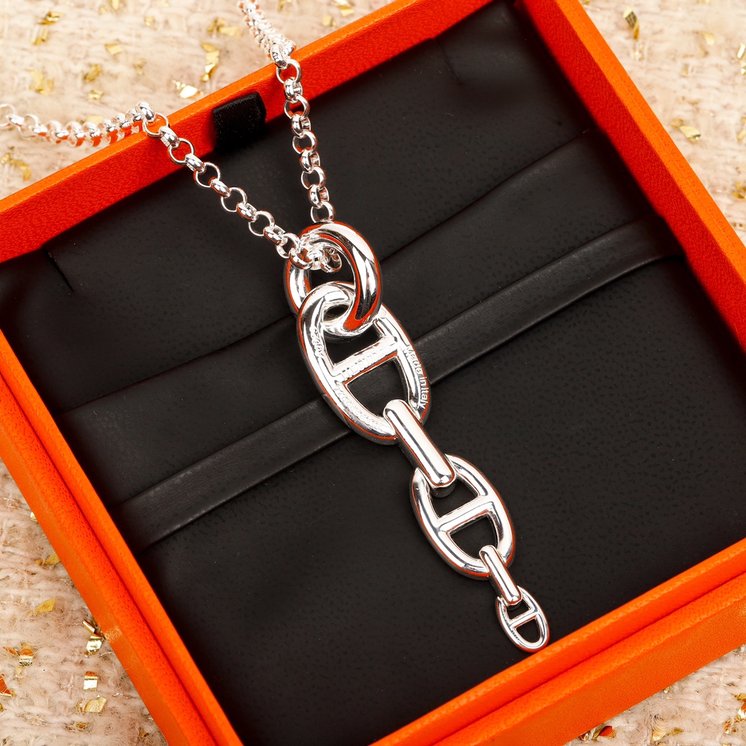 TOP HERMES Pig Nose Necklace-Sliver