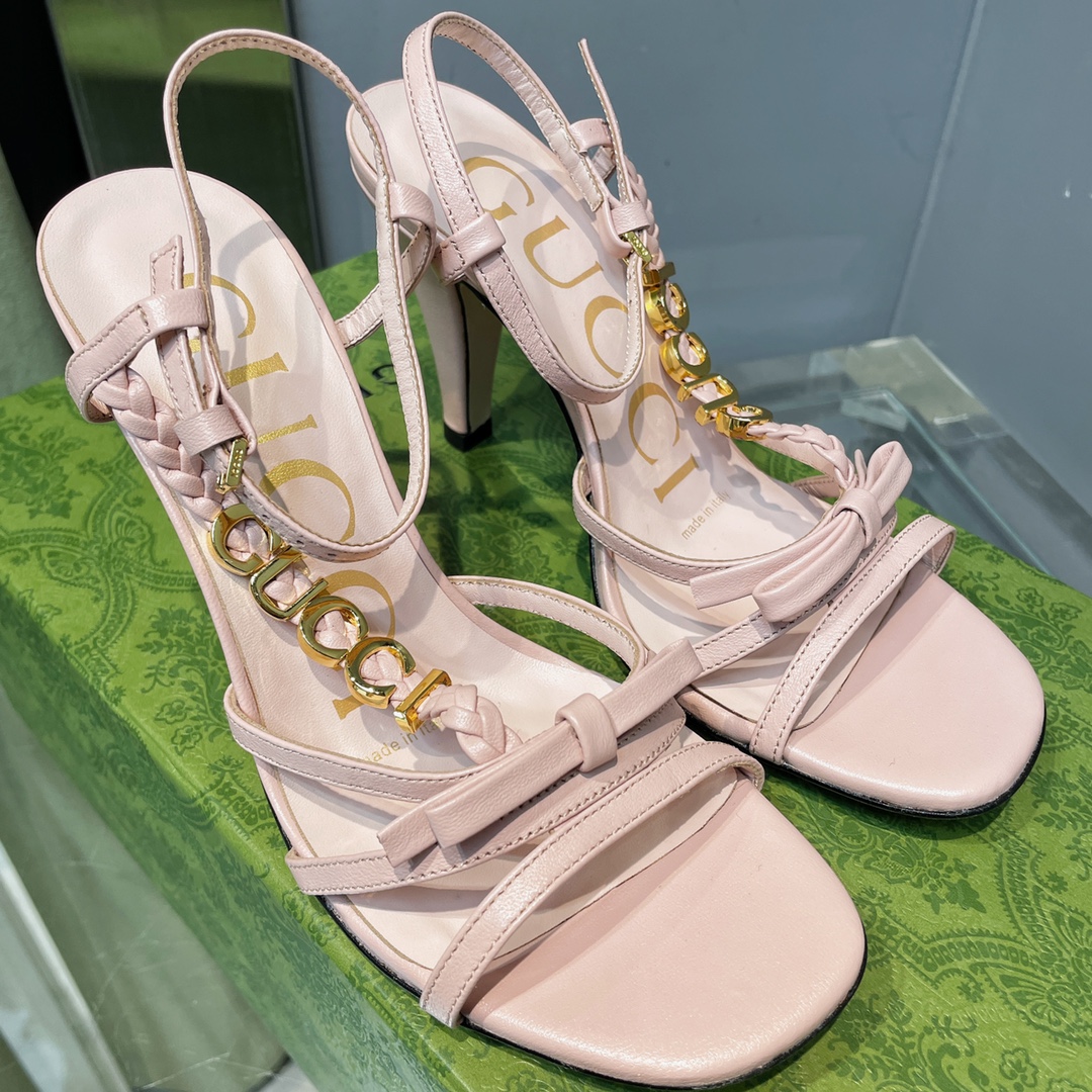 TOP GUCCI Woven Braid   Metal Buckle Sandals - Pink