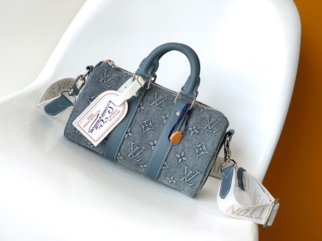 TOP Louis Vuitton LV Keepall Bandoulière 25 Handbags 25x15x11cm - Denim Blue&SHW