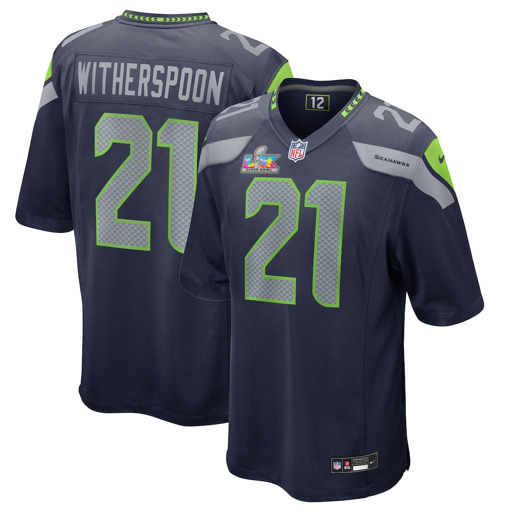 Seattle Seahawks Home Game Super Bowl LX Patch Jersey - Navy - Devon Witherspoon - Mens