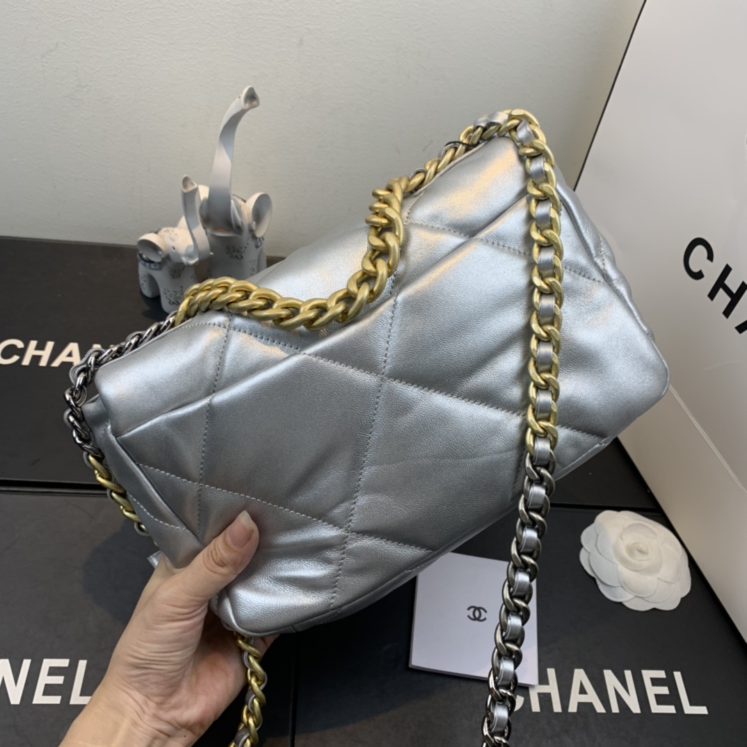 TOP CHANEL Lambskin 19 Bag 26x9x16cm - Sliver&GHW