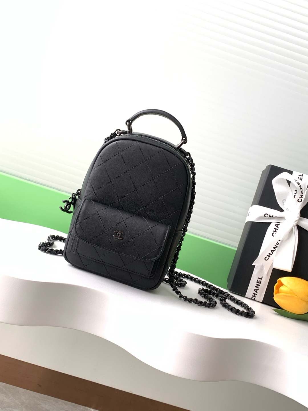 TOP CHANEL Backpack Calfskin Mini 18×13×9cm - Black