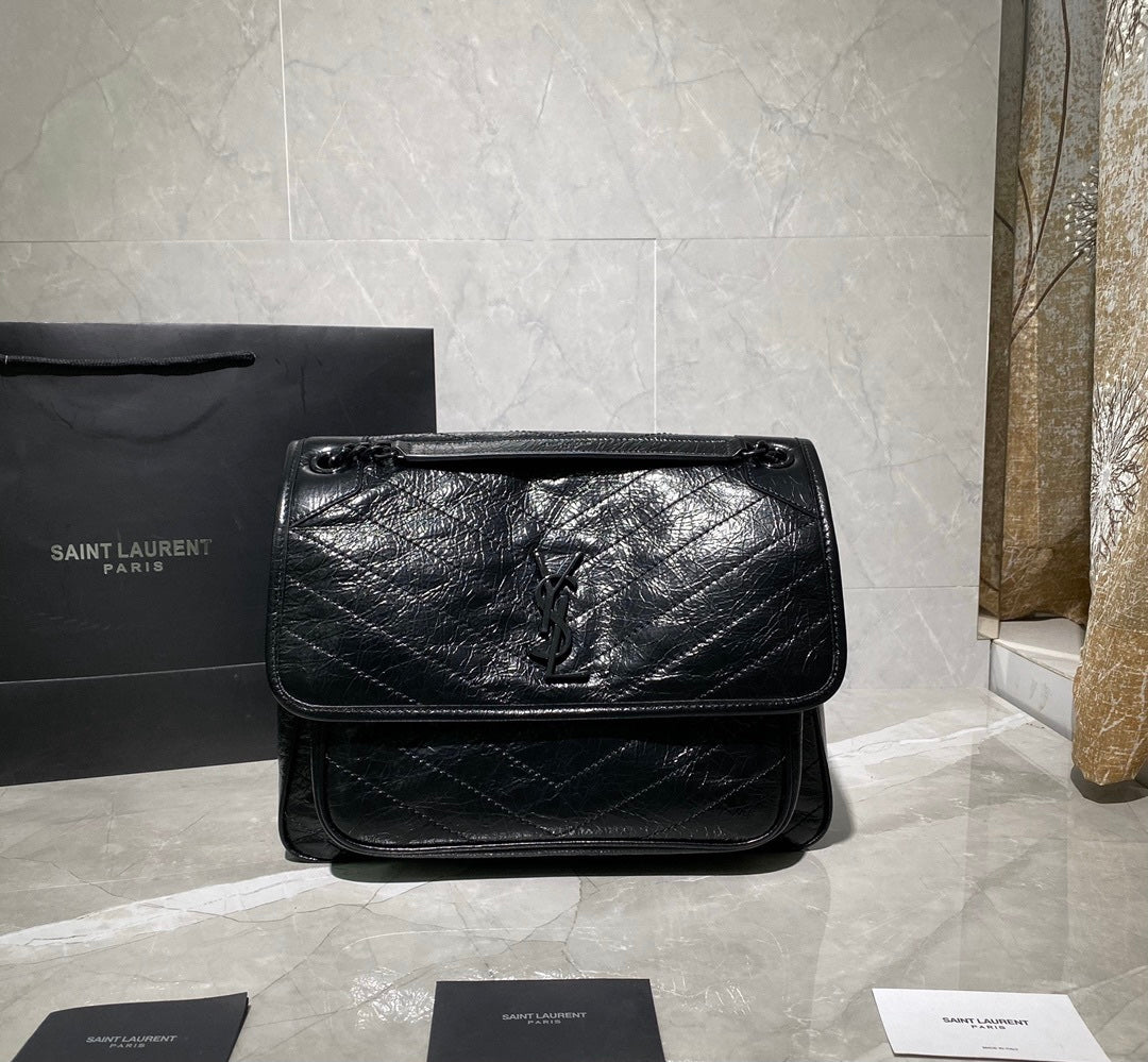 TOP Yves Saint Laurent YSL Nikki Large Wrinkle Bag 32cm - Black