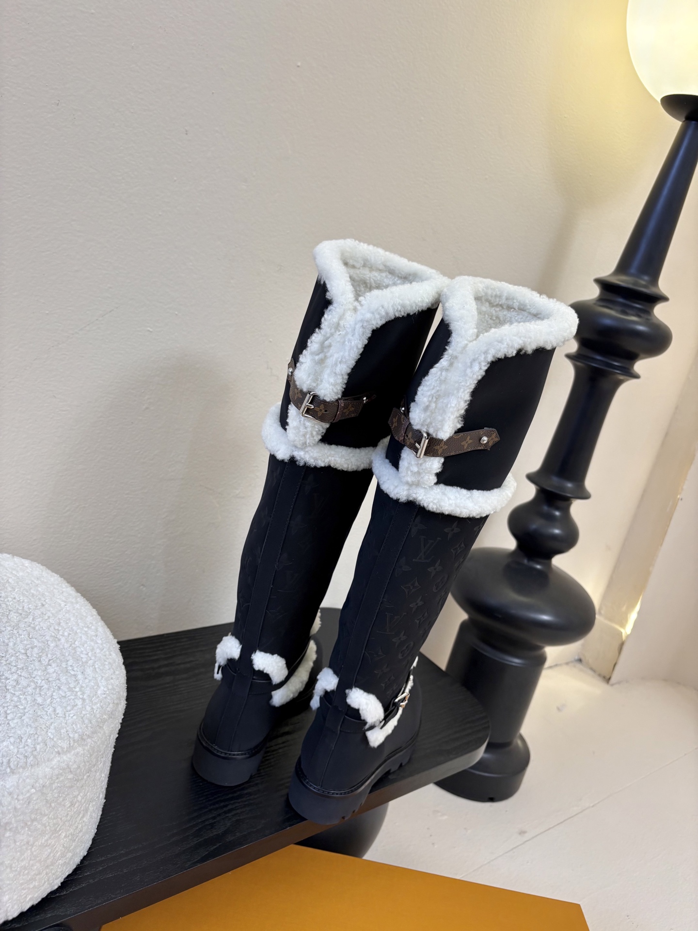 TOP Louis Vuitton LV Embossed Leather and Plush Long Boots - 3 Colors