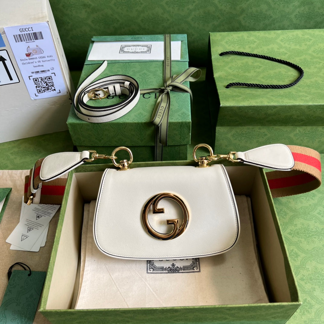 TOP GUCCI G*G Blondie Mini Leather Bag 22x13x5.5cm - White