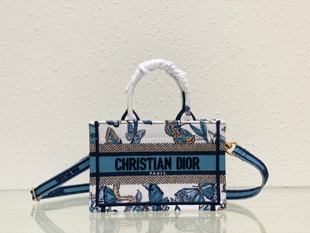 TOP Christian Dior Butterfly Embroidery Pattern Tote Handbags 21.5cm/36cm - 2 Sizes