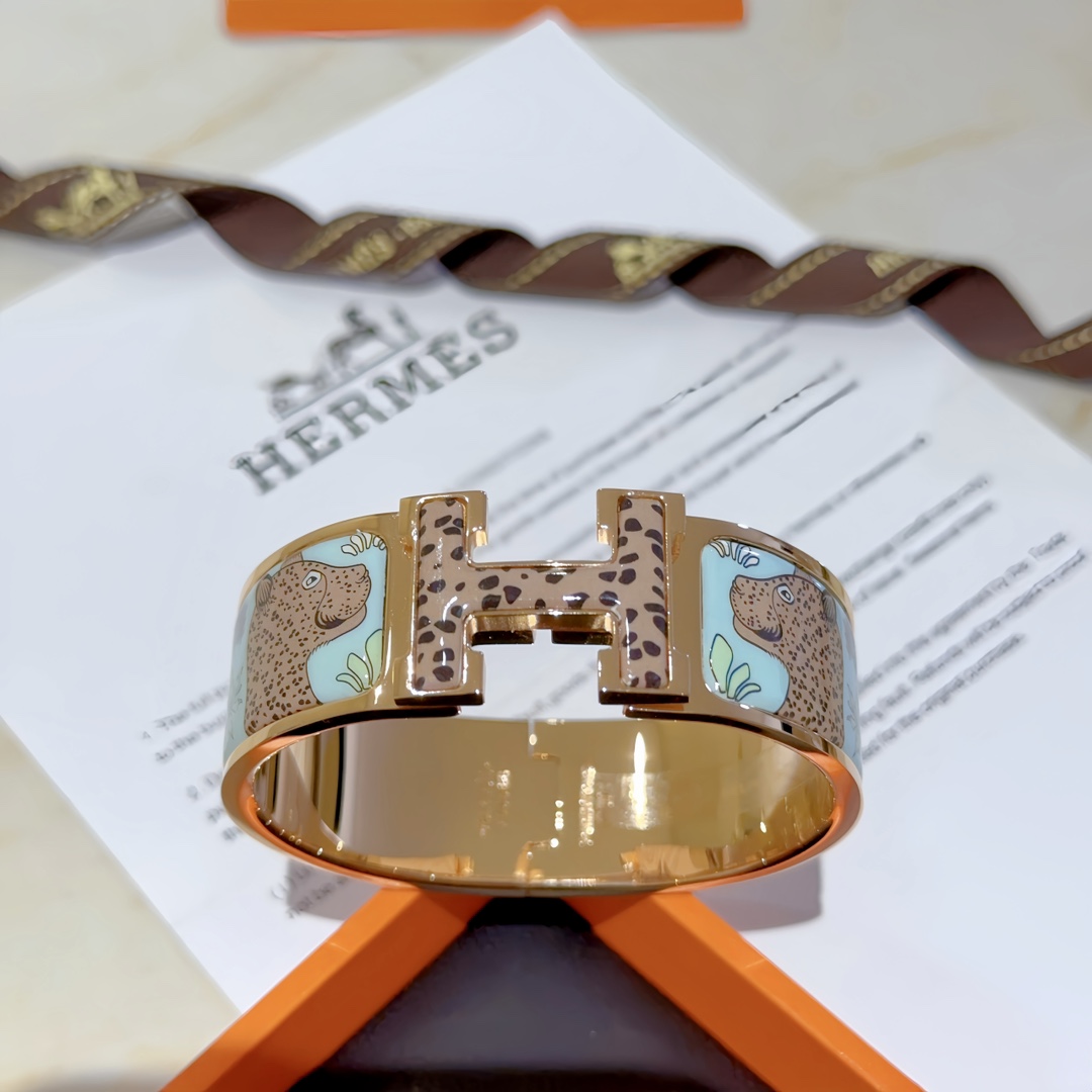 TOP HERMES Wide Enamel Bracelet -2 Colors
