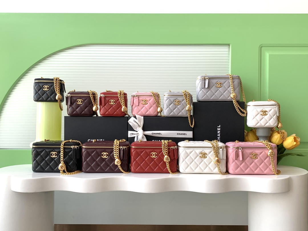 TOP CHANEL Vanity Case Lambskin with Heart Shape Adjustable Buckle 8.5x11x7cm/9.5x18x8cm - 6 Color