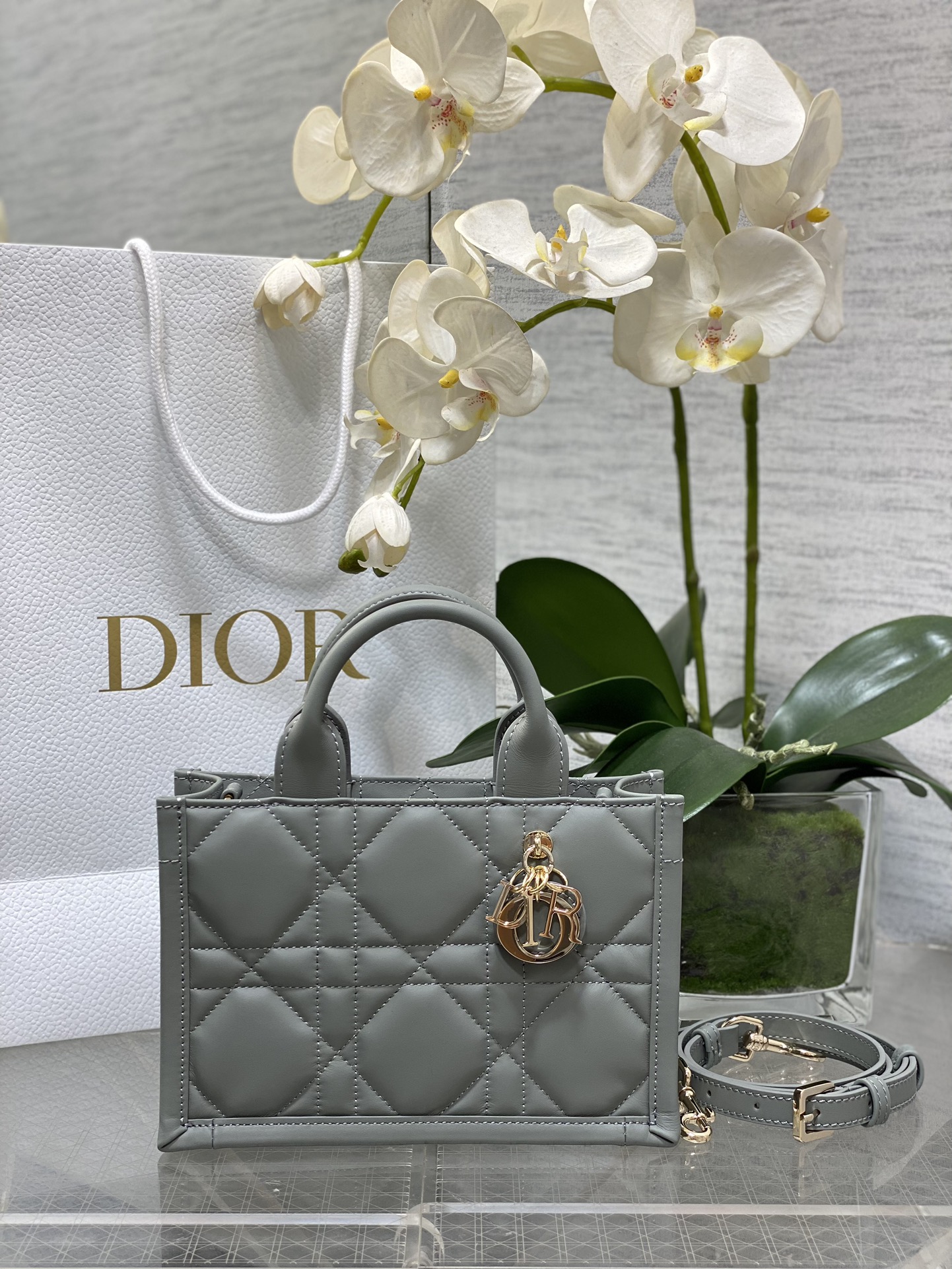 TOP Christian Dior Calfskin Book Tote Bags 21.5x13x7.5cm - Rock Ash