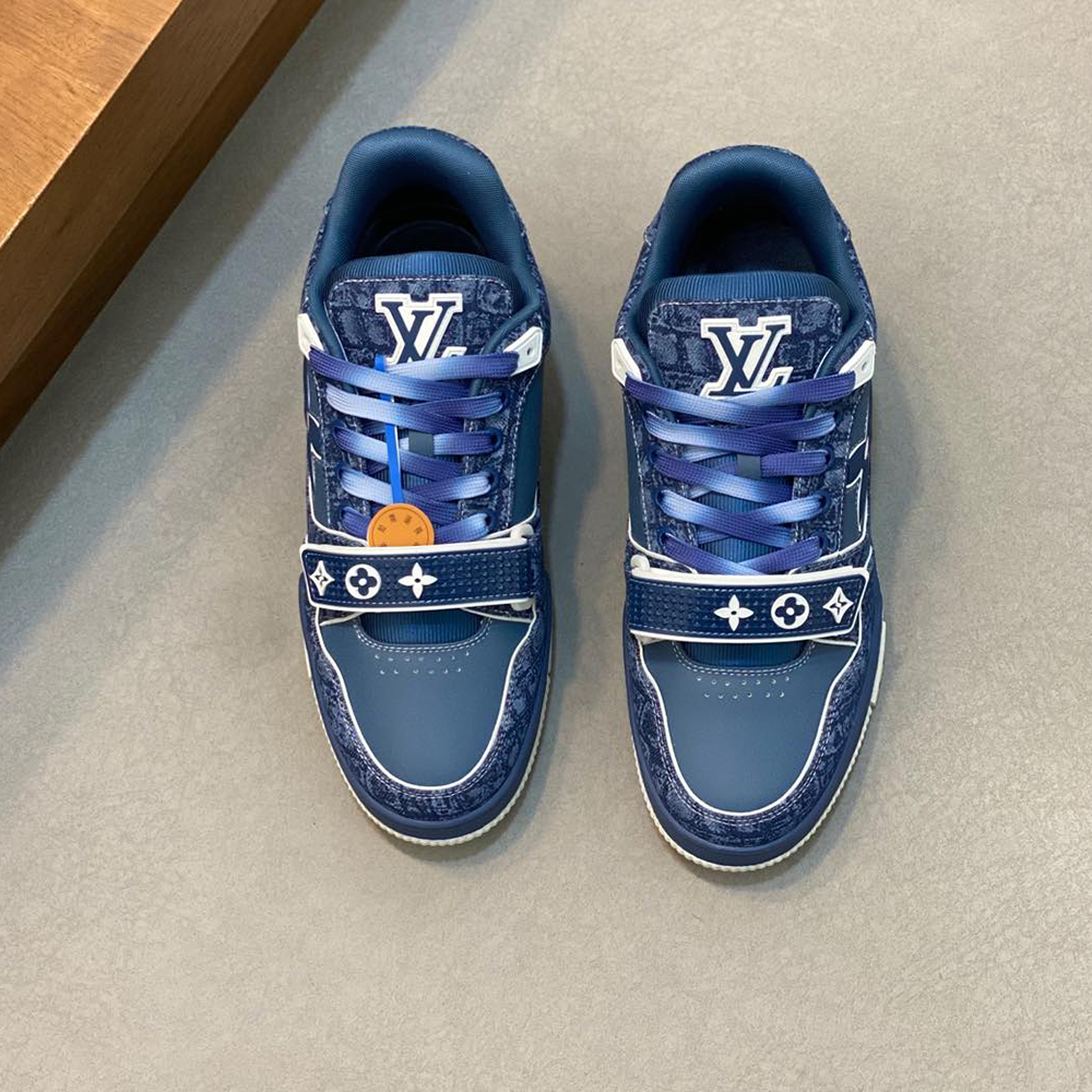 Louis Vuitton LV Trainer Croc-Embossed Denim Sneaker (Replica)