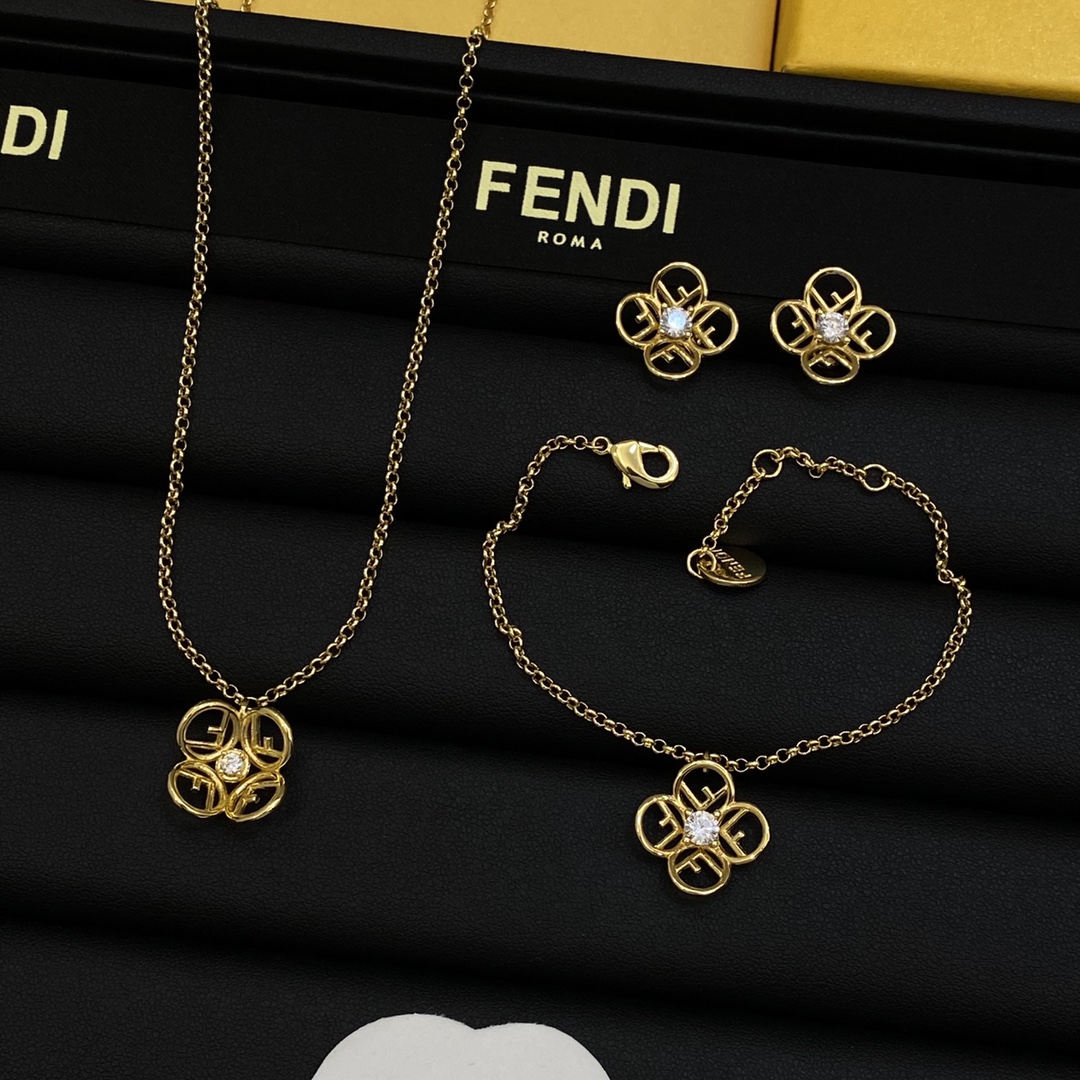 TOP FENDI Earrings+Bracelet+Necklace Set - 2 Color