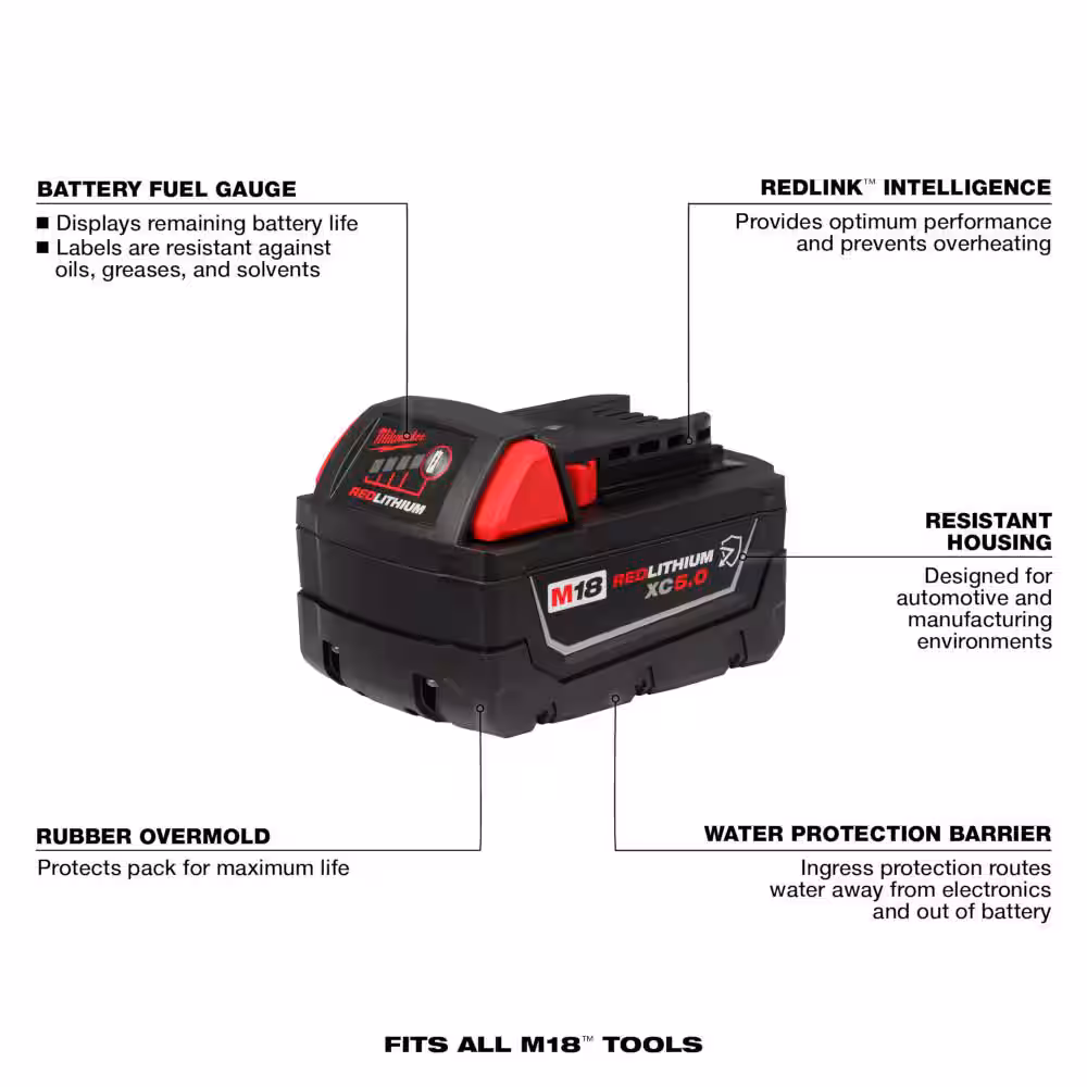M18 FUEL GEN-2 18V Lithium-Ion Mid Torque Brushless Cordless 3/8 in. Impact w F Ring w/5.0 ah Resistant Battery