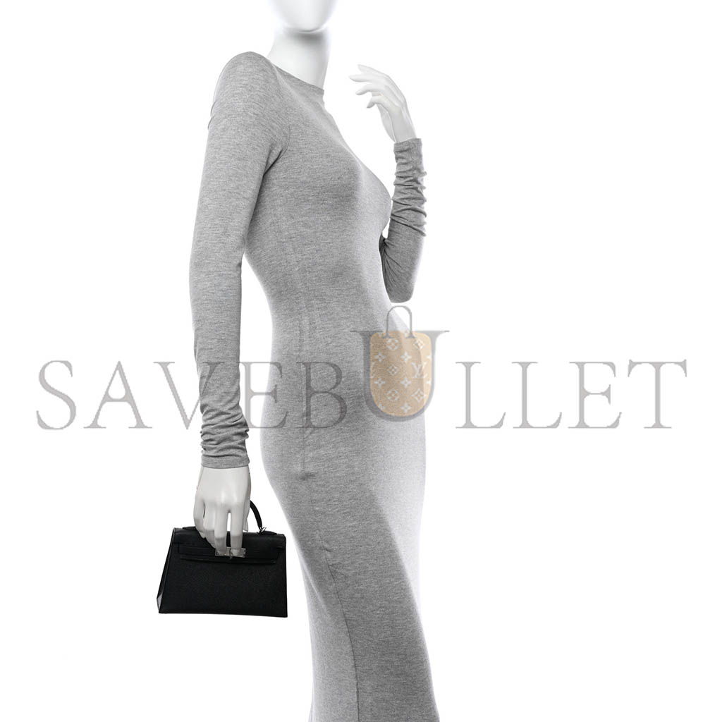 HERMÈS EPSOM MINI KELLY SELLIER 20 BLACK SILVER BUCKLE (19*12*5.5cm)