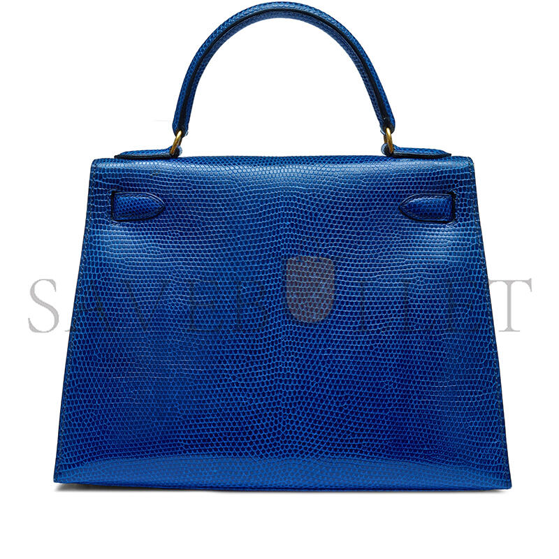 HERMÈS A SHINY BLEU ROI NILOTICUS LIZARD SELLIER KELLY 28 WITH GOLD HARDWARE (28*22*10cm)