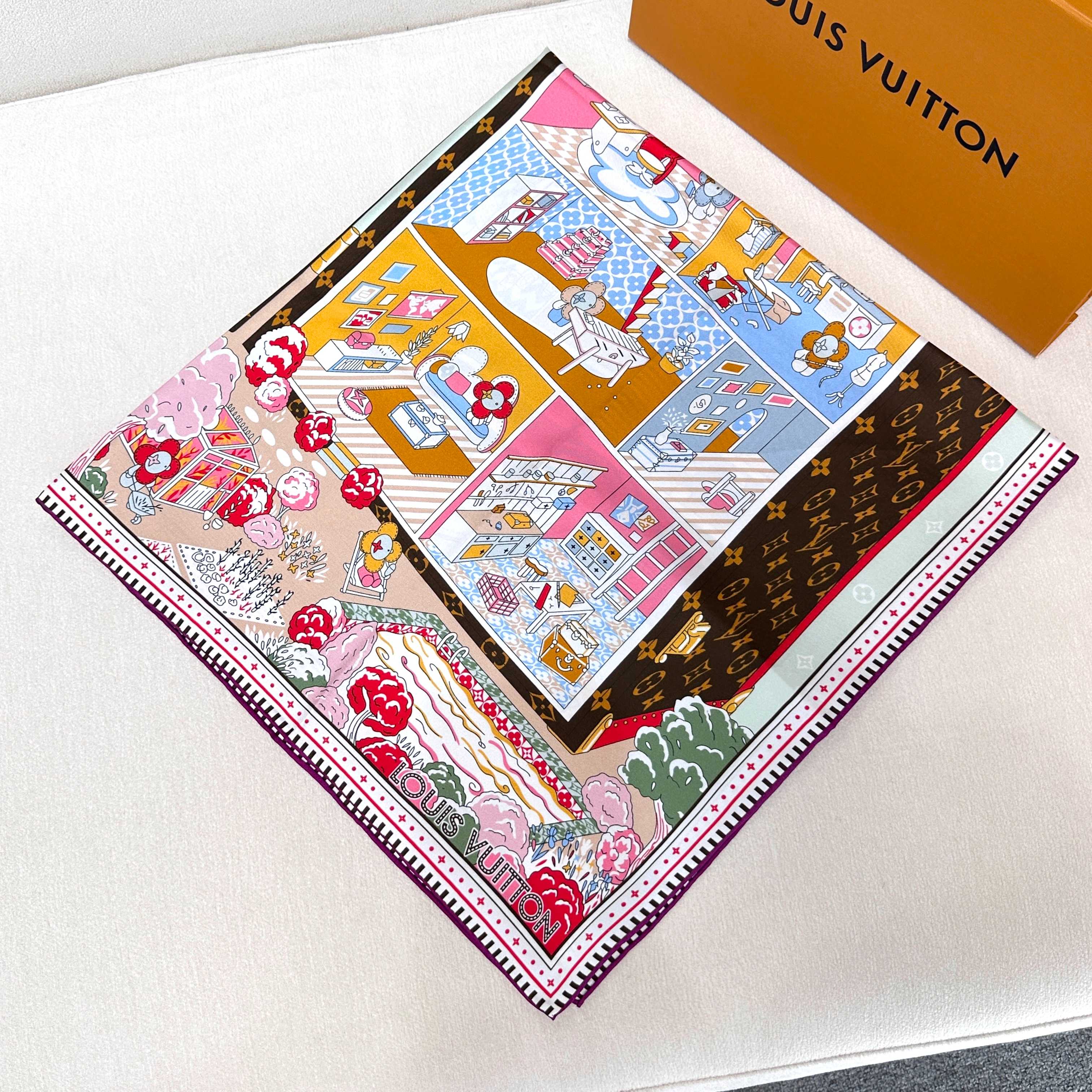 TOP Louis Vuitton LV Monogram Square Scarf 90 x 90 cm - Pink