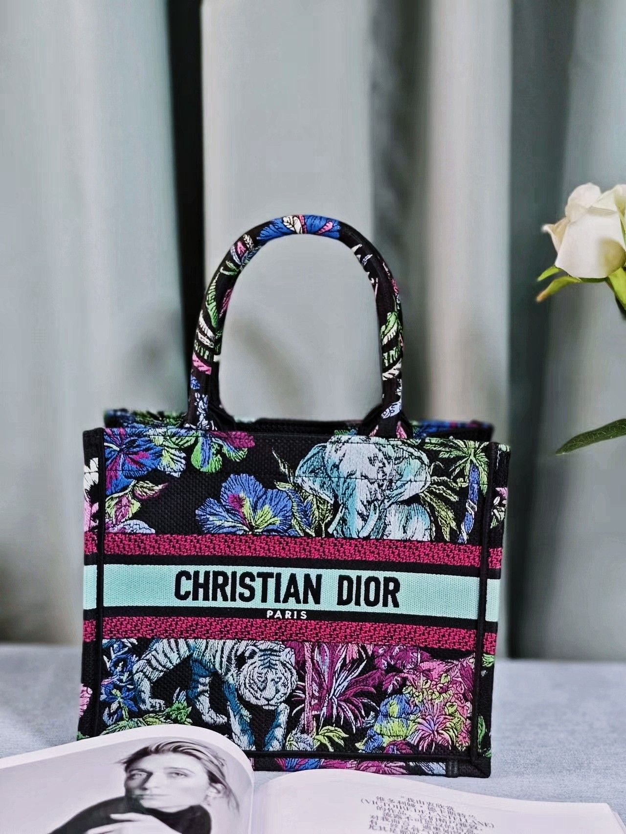 TOP Christian Dior Book Tote Bag, Indian Style Zoo 26.5cm/36.5cm/42cm - Small/Medium